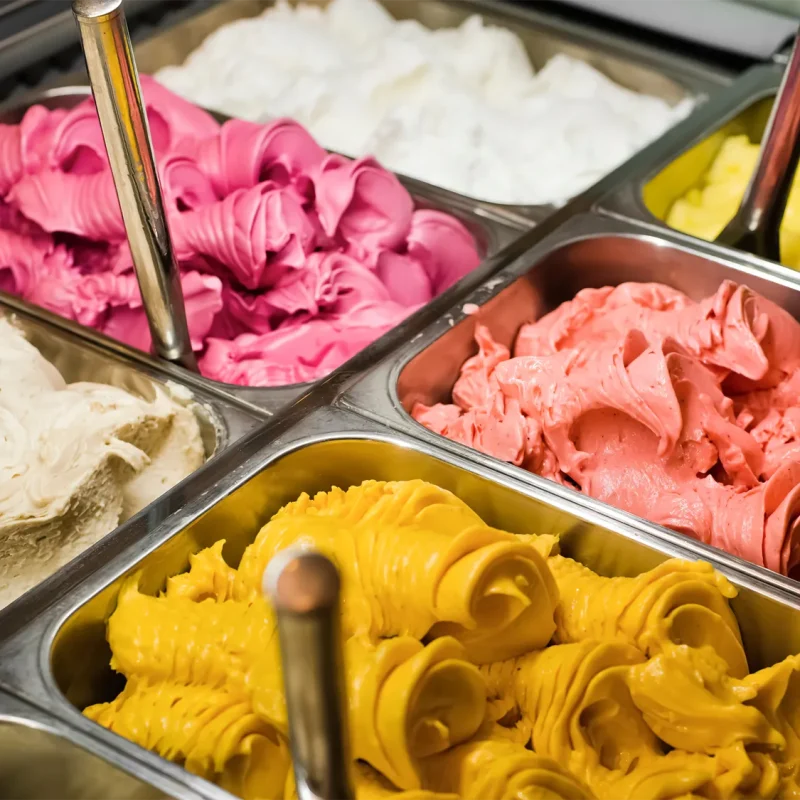 Trays of different ice cream flavours