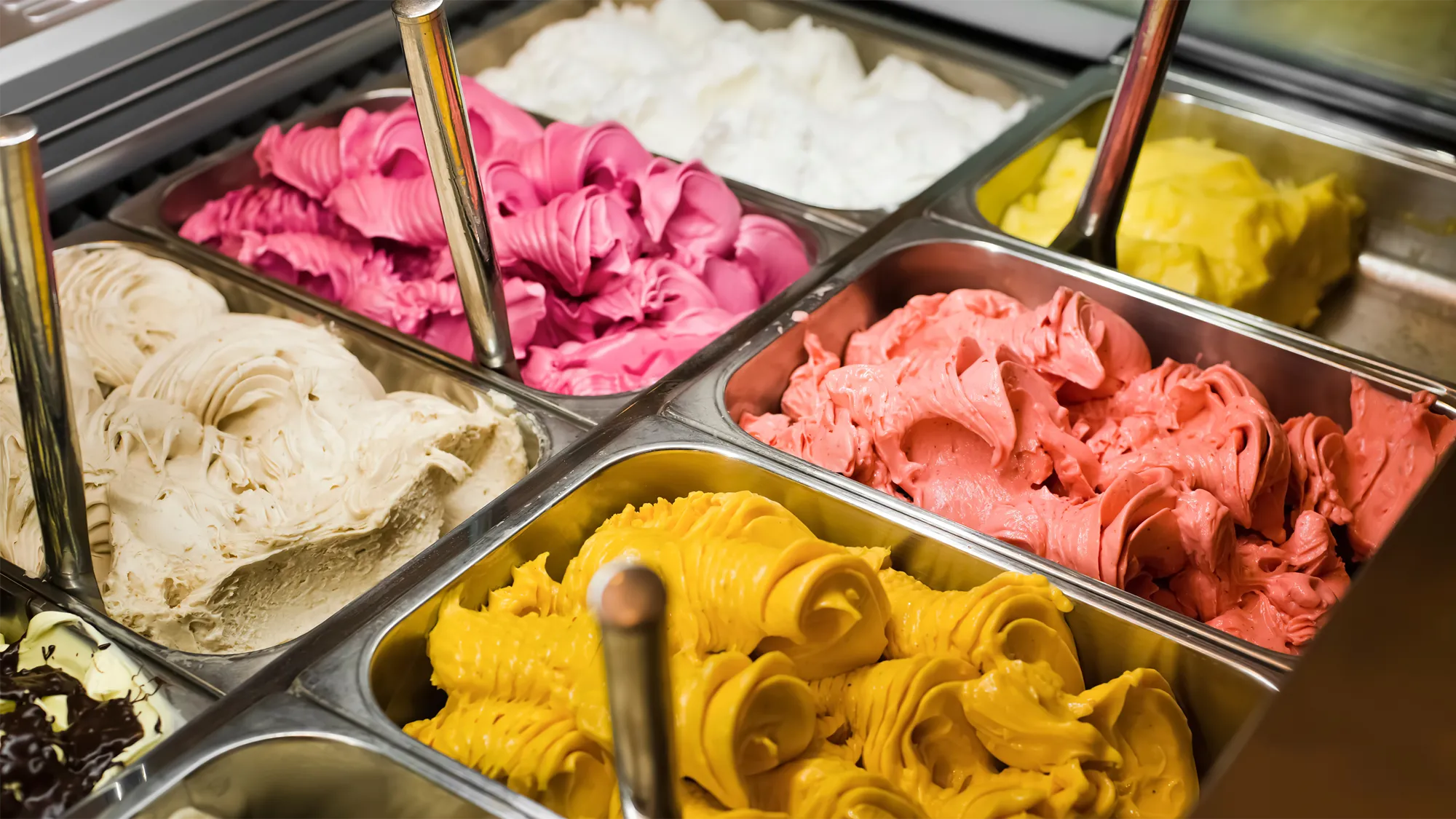 Trays of different ice cream flavours