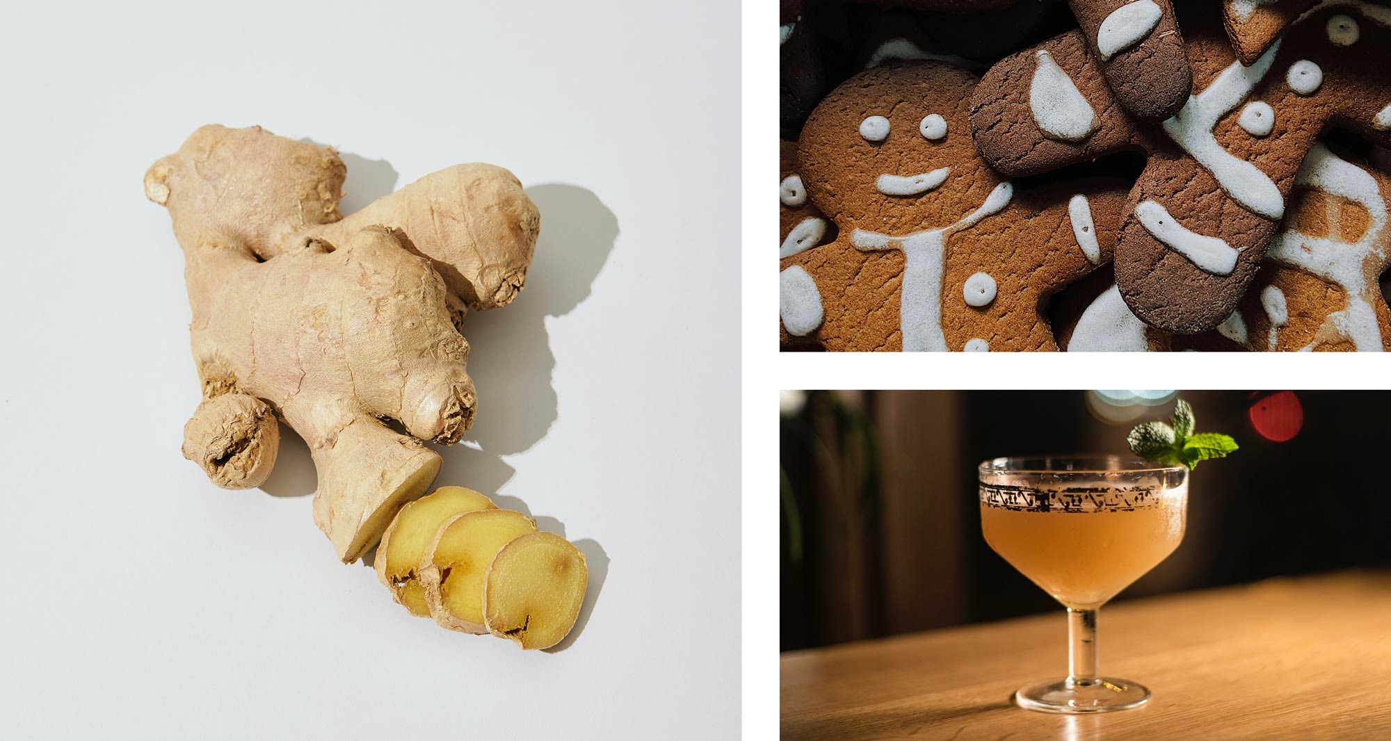 Ginger root, Gingerbread men, ginger flavoured cocktail